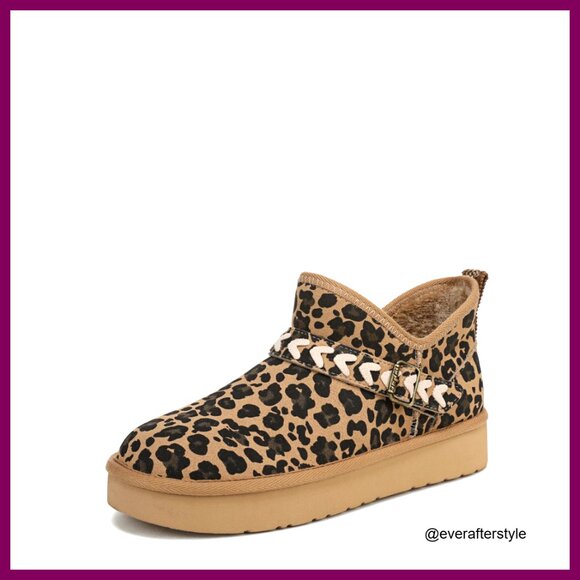 Shoes - Ankle Booties Slip On Faux Shearling Lined Platform Vegan Comfort Boho Chic